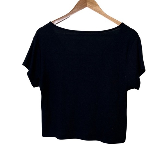 Target Basic Black Ribbed Wooden Button Crewneck Short Sleeve Cropped Top - Picture 7 of 14